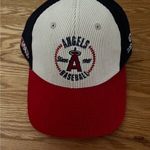 Red and blue Los Angeles Angels corduroy baseball cap hat